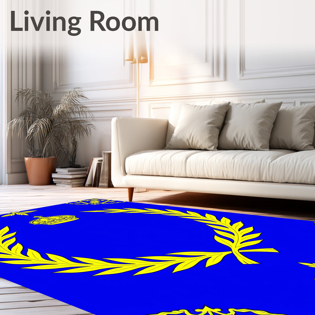 Royal Blue Crown Laurel Wreath Rug