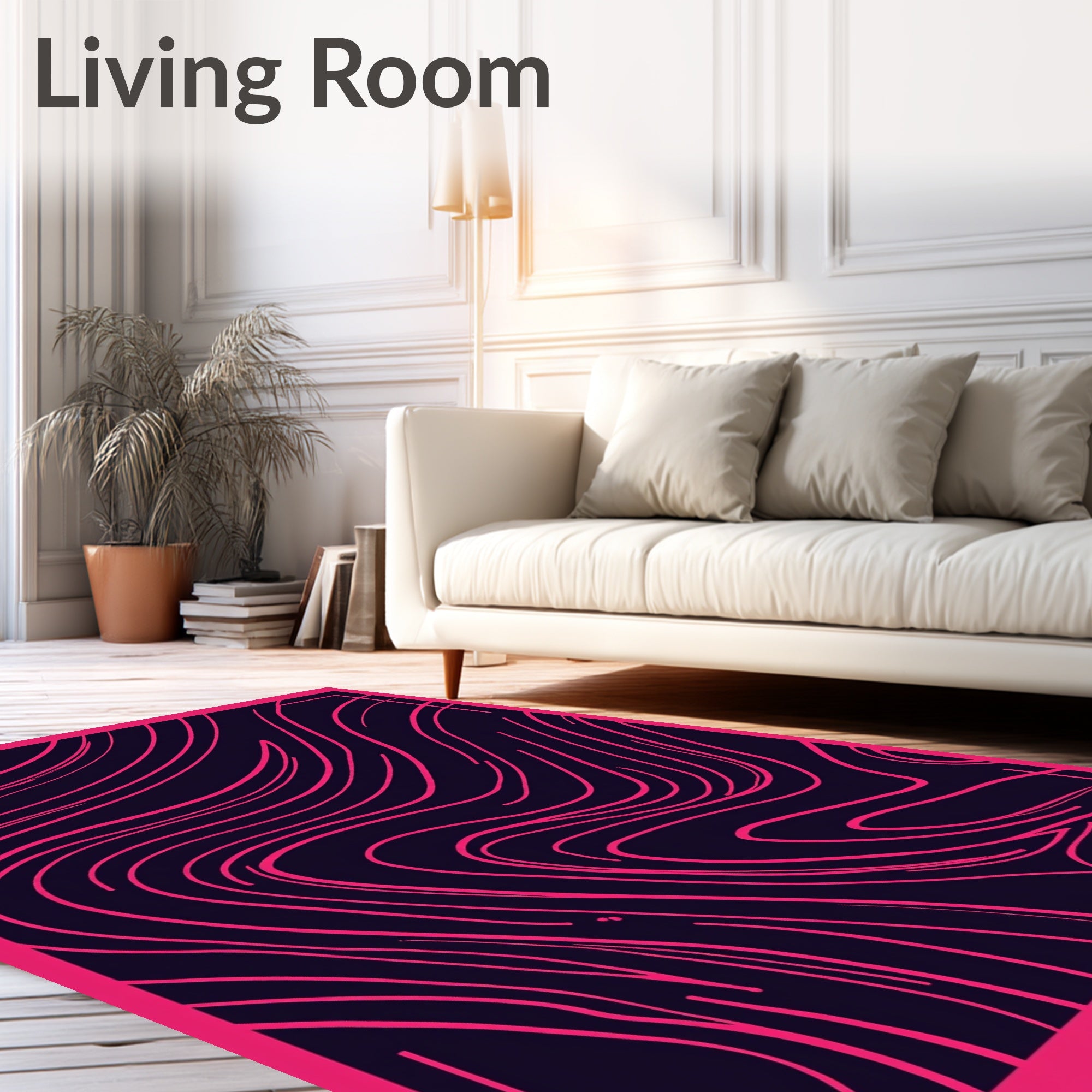 Bold Pink Swirl Navy Abstract Rug