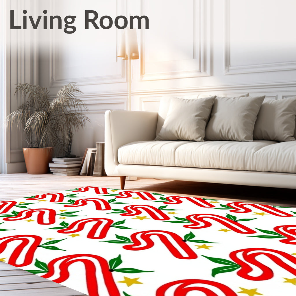 Red Candy Cane Star Leaf Repeating Rug