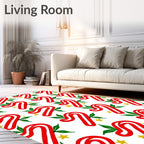 Red Candy Cane Star Leaf Repeating Rug