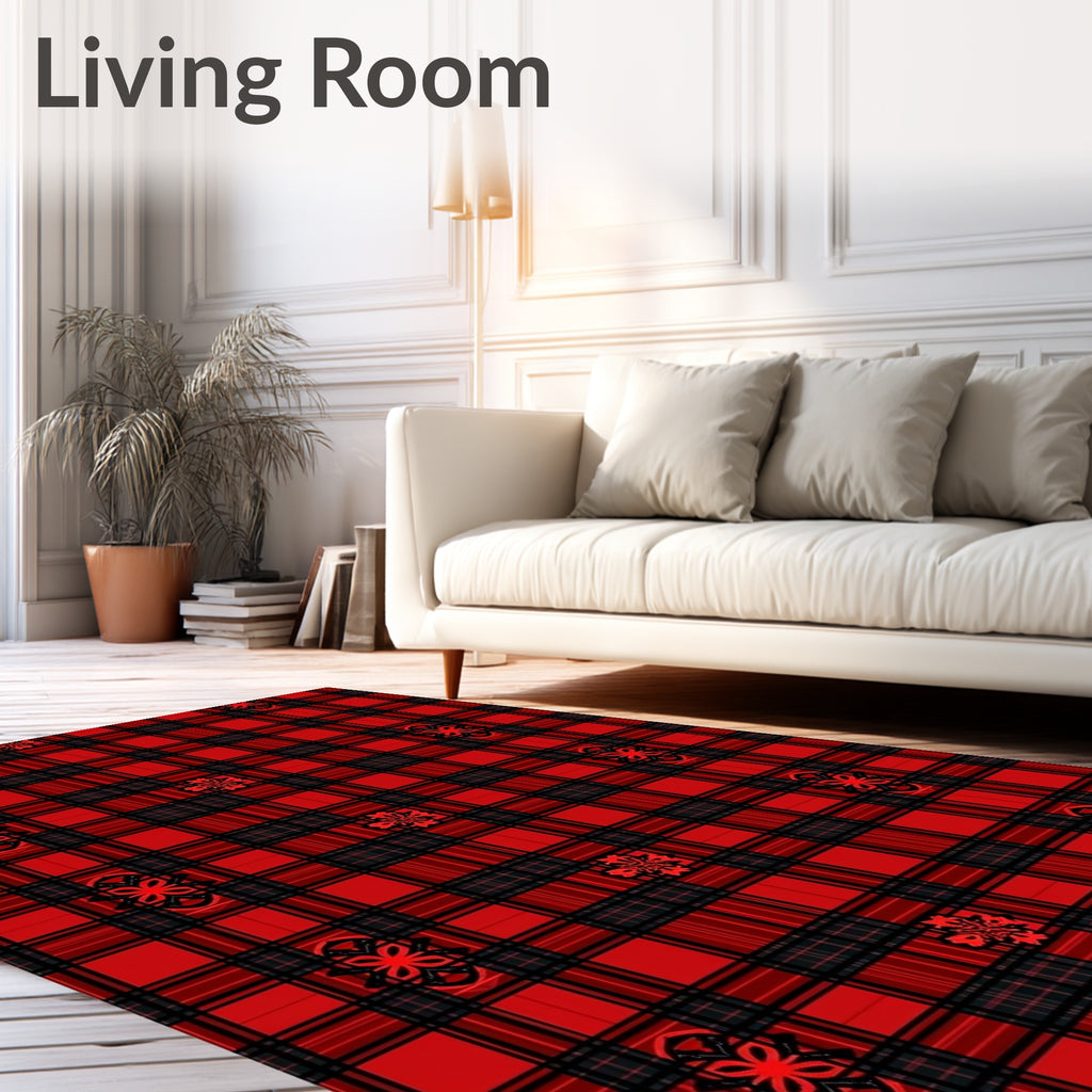 Red Black Tartan Ornate Medallion Rug
