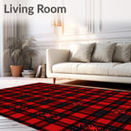 Red Black Tartan Ornate Medallion Rug
