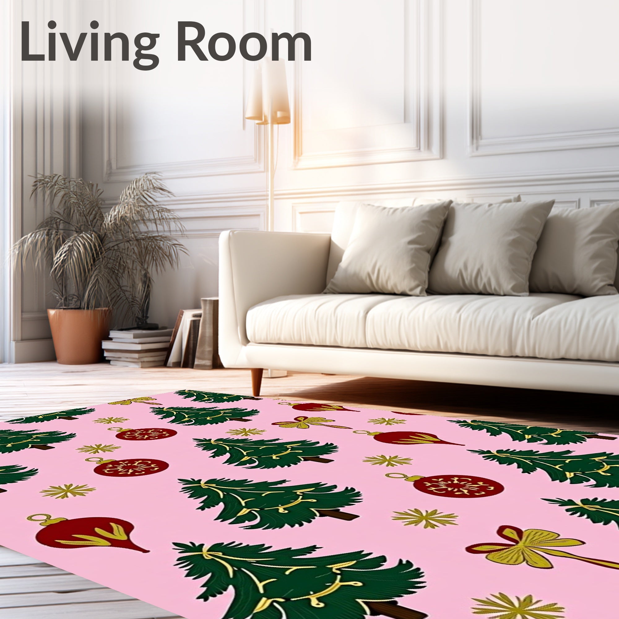 Pink and Green Christmas Tree Ornaments Rug