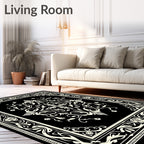 Black Cream Ornate Scrollwork Medallion Rug