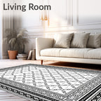 Classic Black White Diamond Lattice Frame Rug