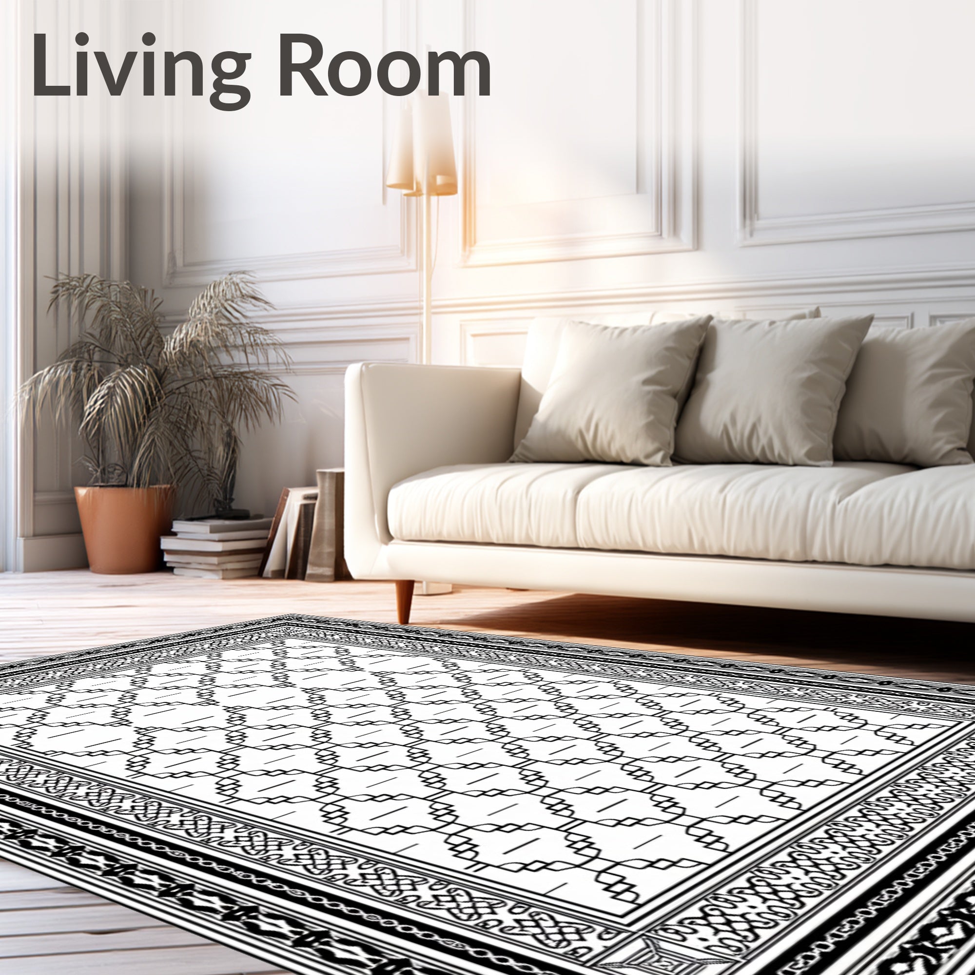 Classic Black White Diamond Lattice Frame Rug