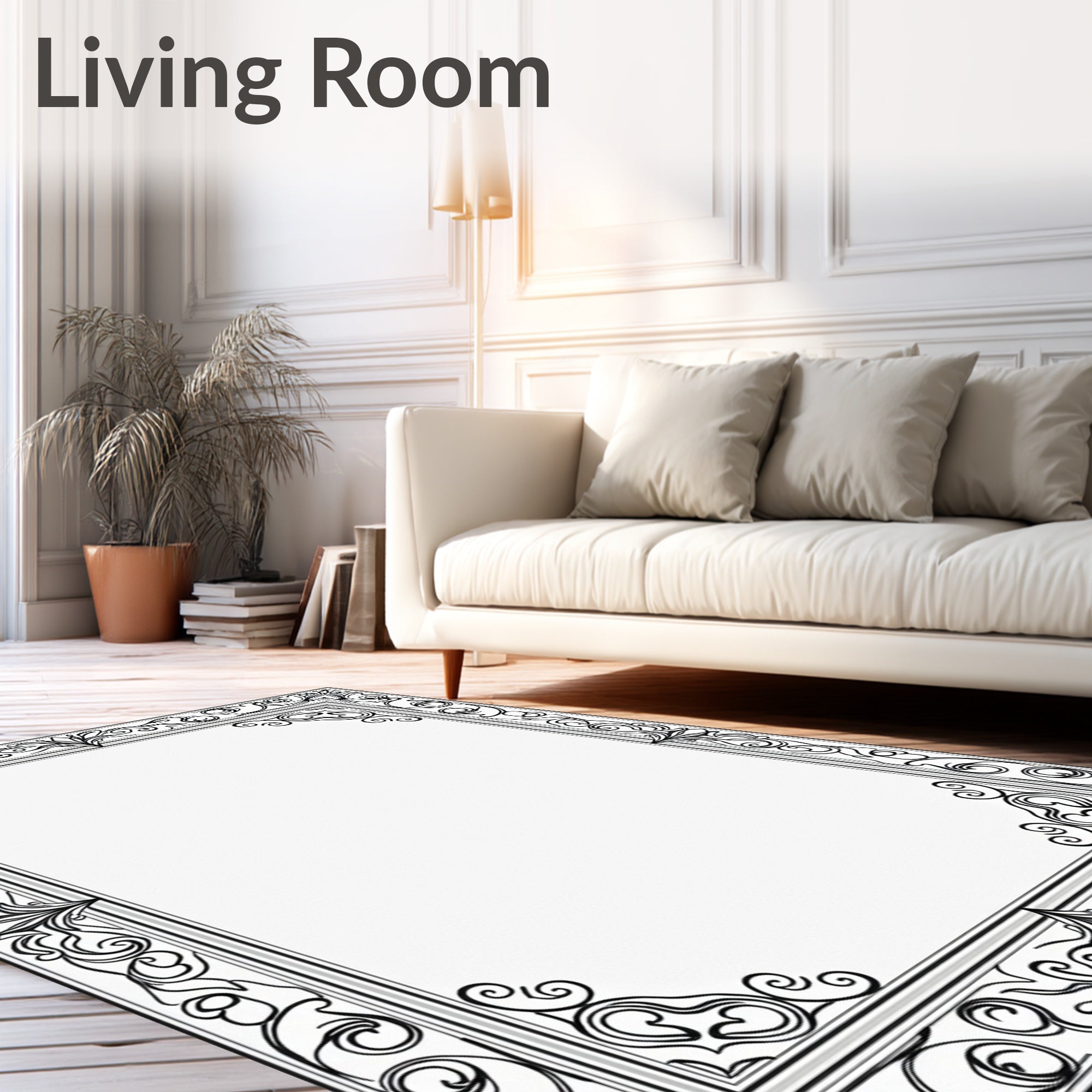 Art Nouveau Black and White Scroll Frame Rug