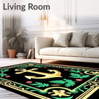 Golden Anchor With Green Floral Border Rug