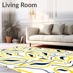 Abstract Yellow Blue Organic Swirls Rug