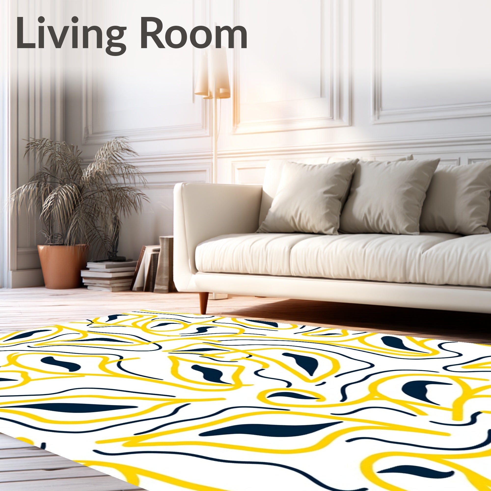 Abstract Yellow Blue Organic Swirls Rug