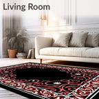 Ornate Coral Swirl Floral Border Rug