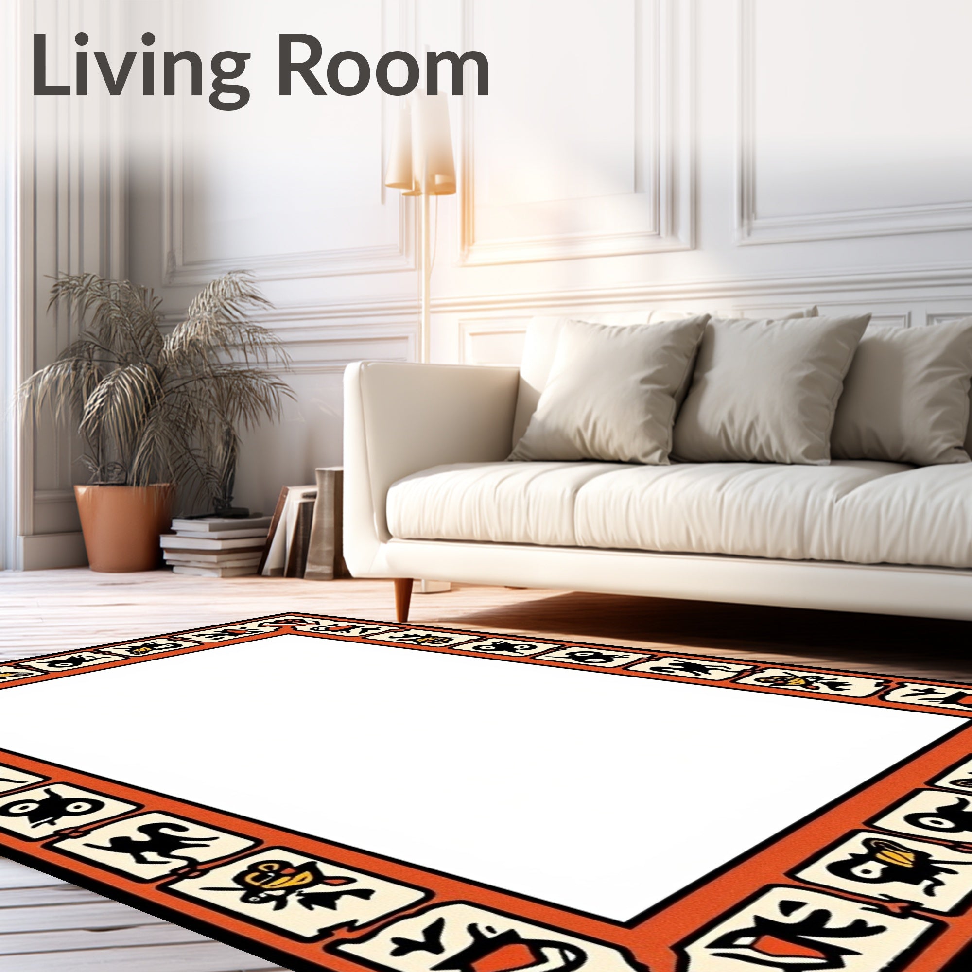 Bold Orange Tribal Creatures Border Rug