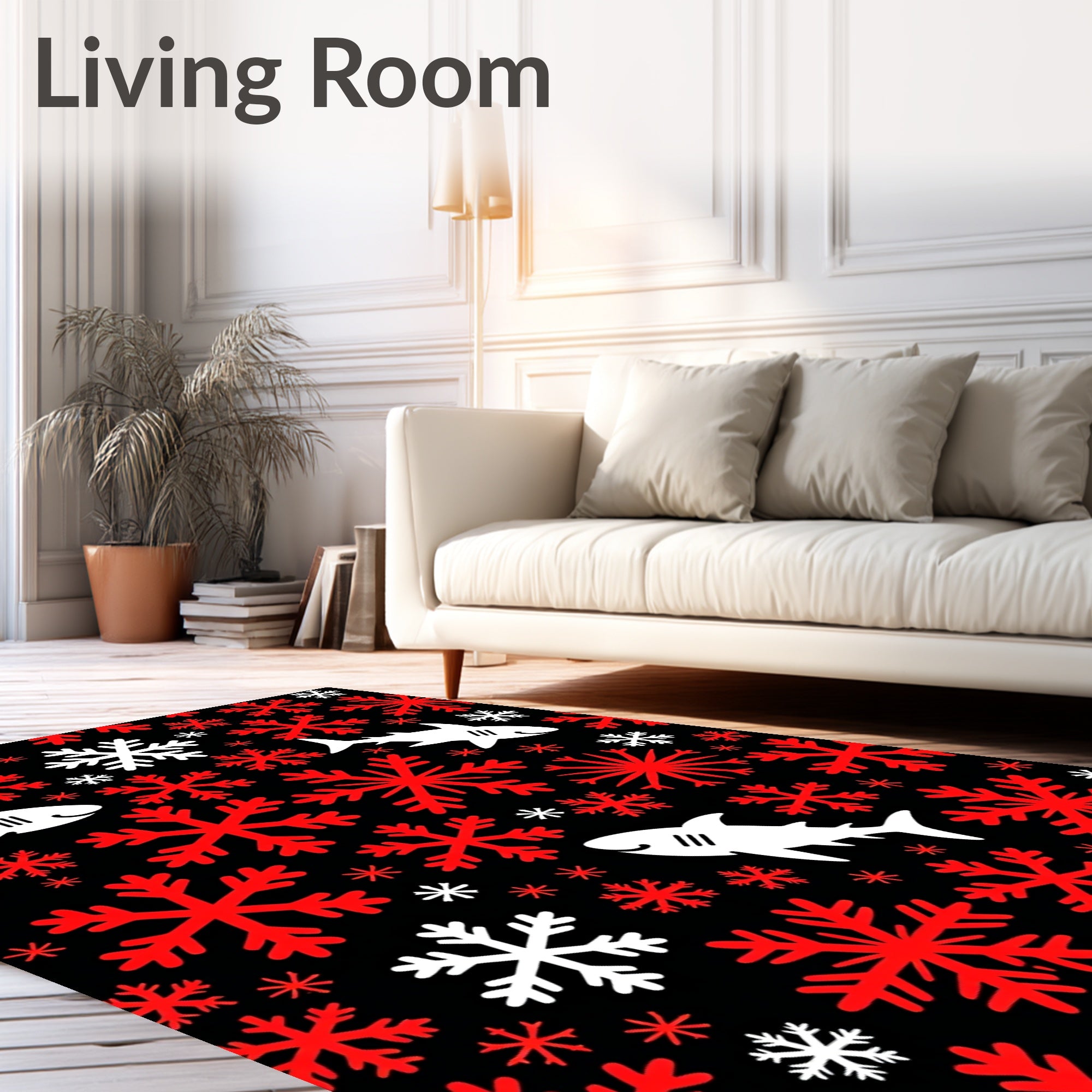 Red White Snowflake Shark Collage Rug