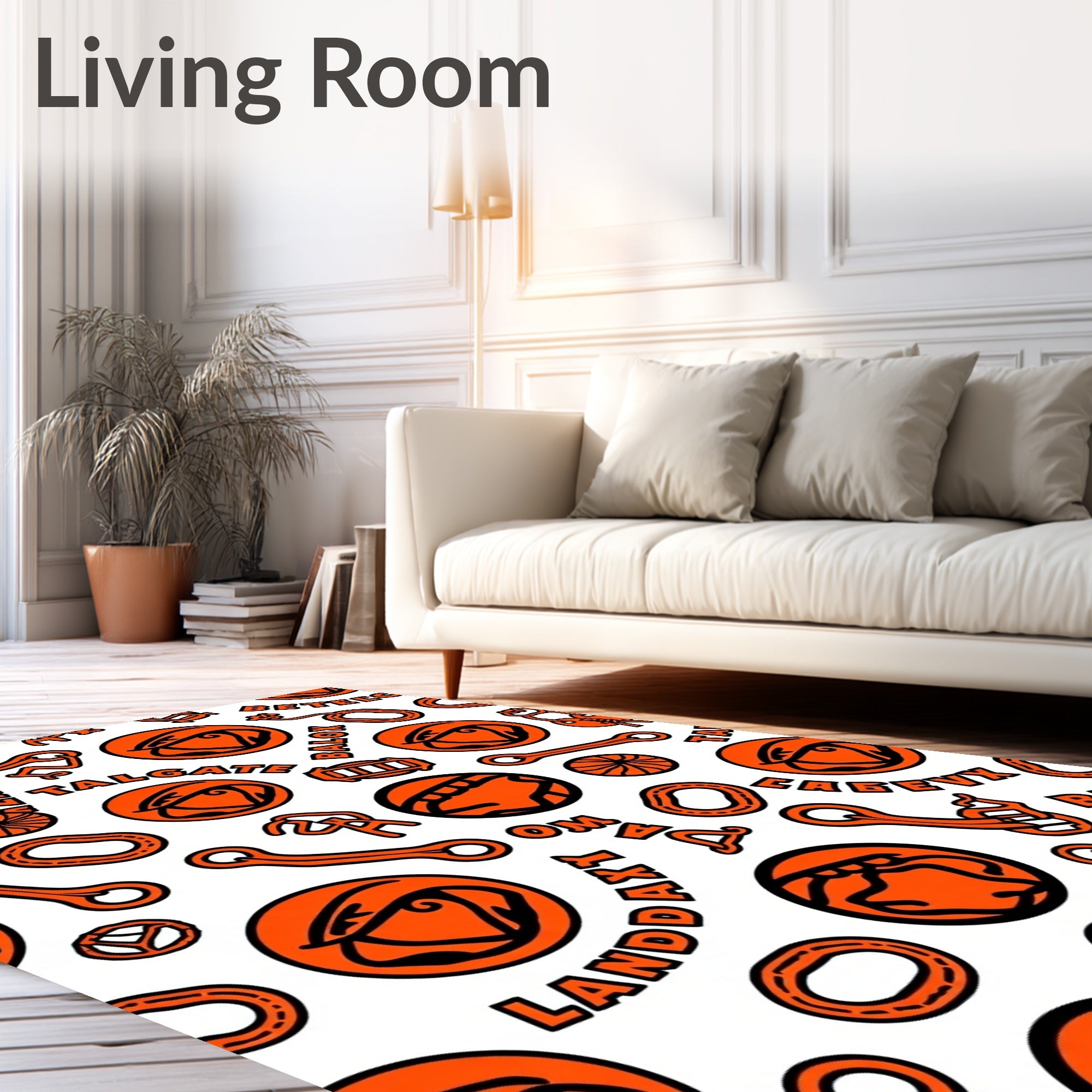 Bold Orange Circular Animal Graphic Rug