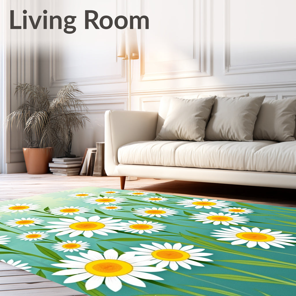 Whimsical White Daisy Garden Rug