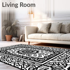 Intricate Black White Mandalas Border Rug
