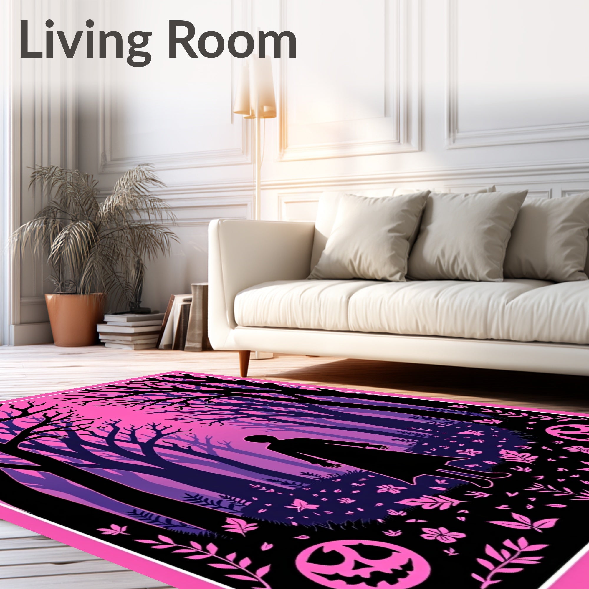 Eerie Pink Forest Silhouette Rug