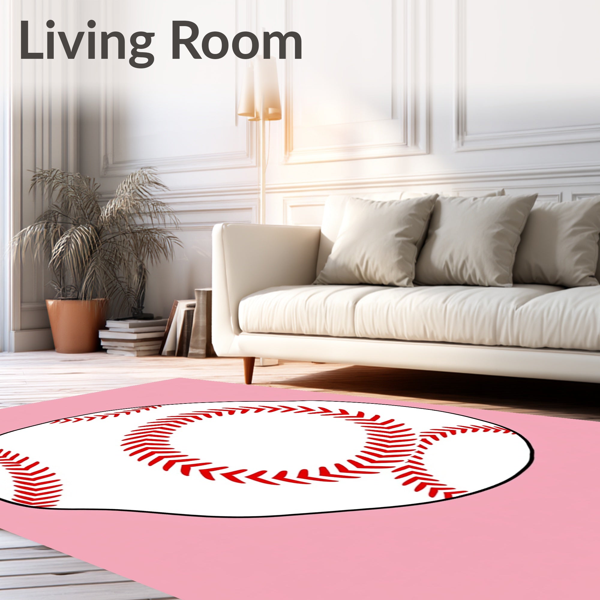 Classic White Red Stitch Ball Rug