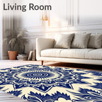 Navy Blue Floral Mandala Radial Rug