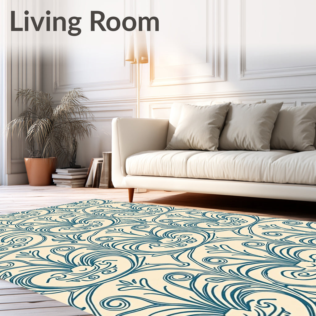 Teal Acanthus Scroll Medallion Rug