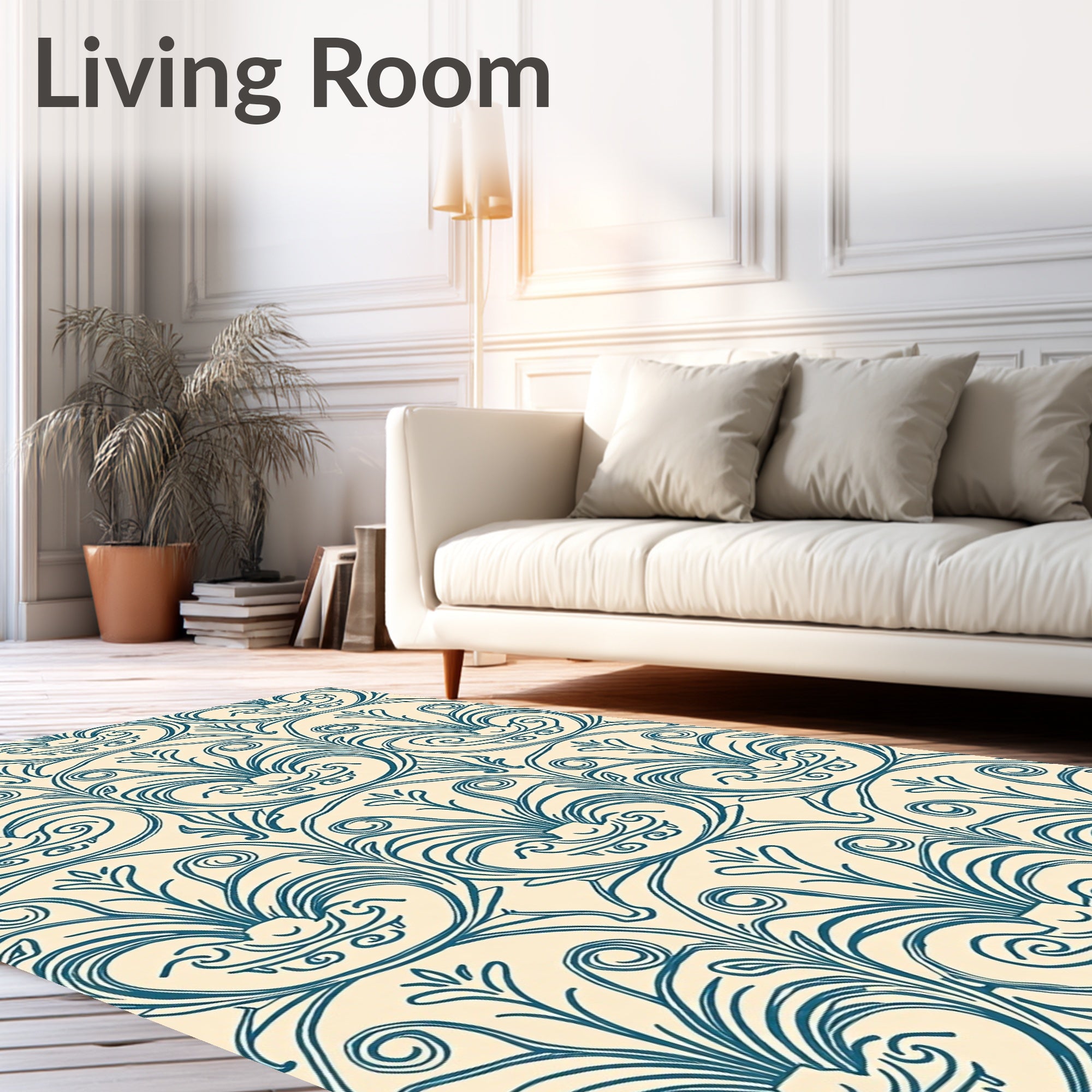 Teal Acanthus Scroll Medallion Rug