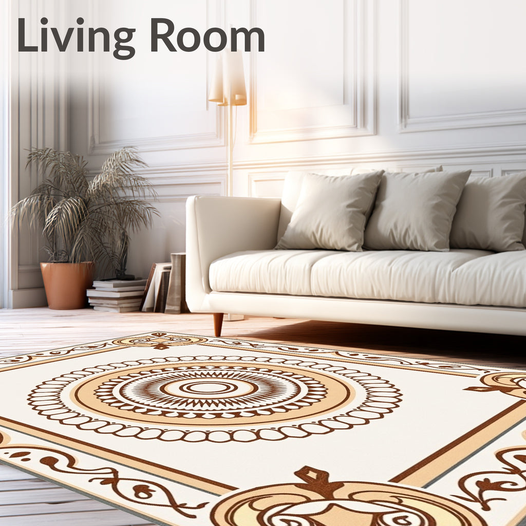 Neutral Earth Tone Floral Medallion Rug