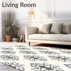 Dark Gray Classic Damask Repeating Floral Rug