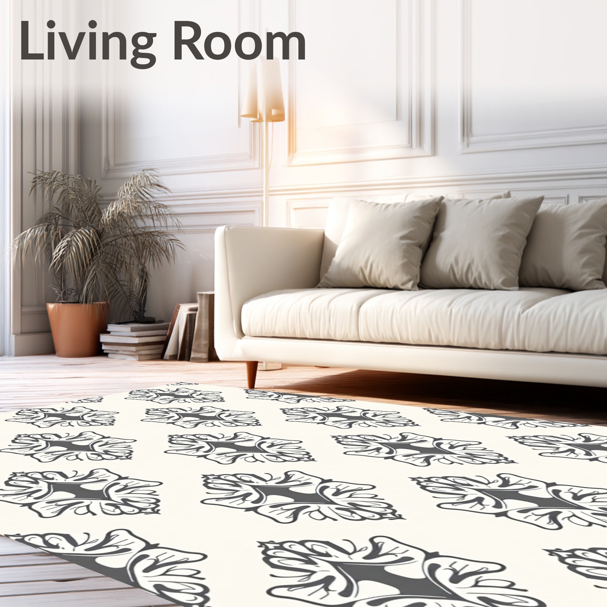 Dark Gray Classic Damask Repeating Floral Rug