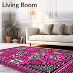 Vibrant Pink Floral Swirl Geometric Rug