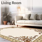 Elegant Brown Floral Scrollwork Border Rug