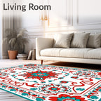 Red Turquoise Floral Medallion Border Rug