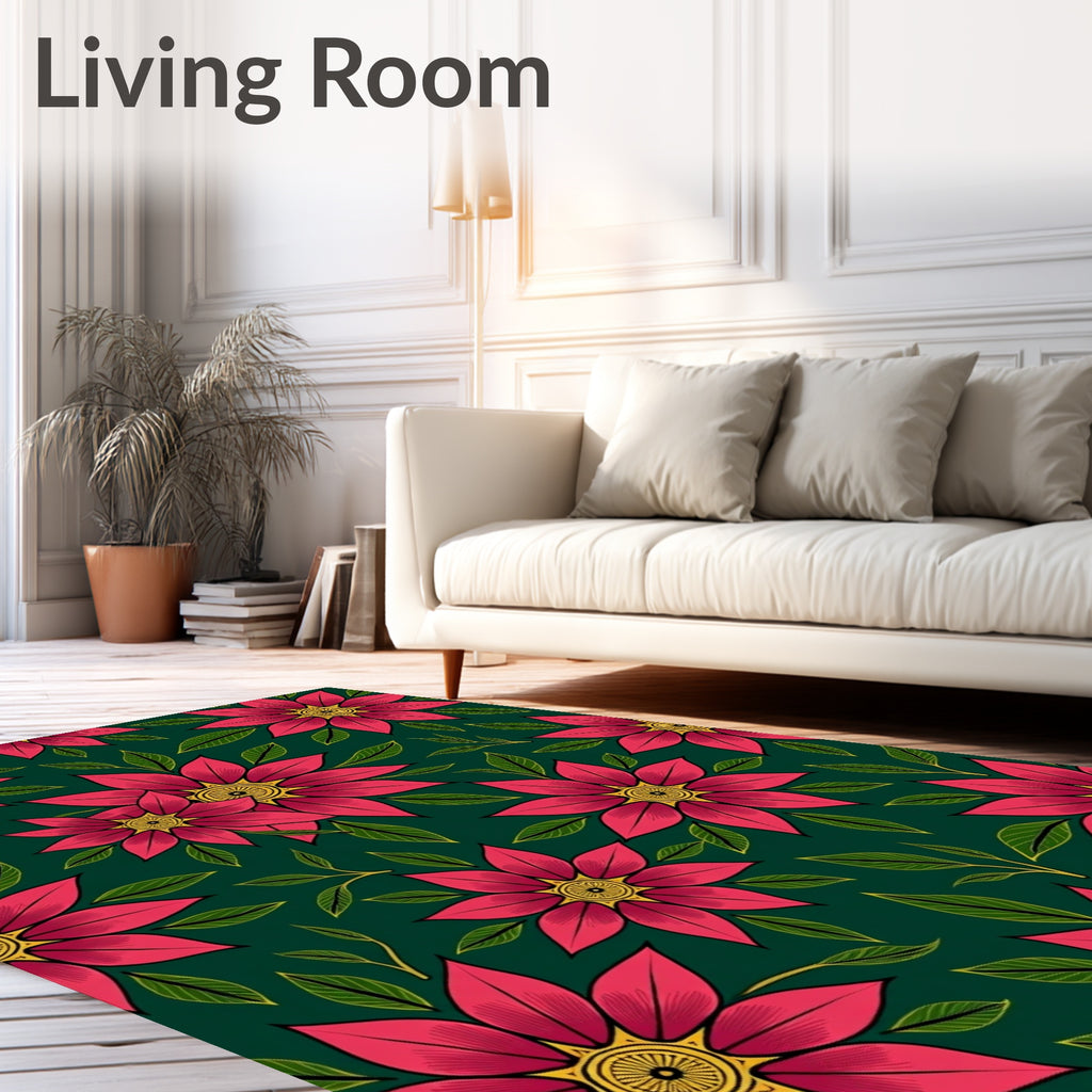 Bright Pink Floral Garden Art Rug