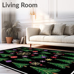 Holiday Green Trees Snowflake Ornaments Rug