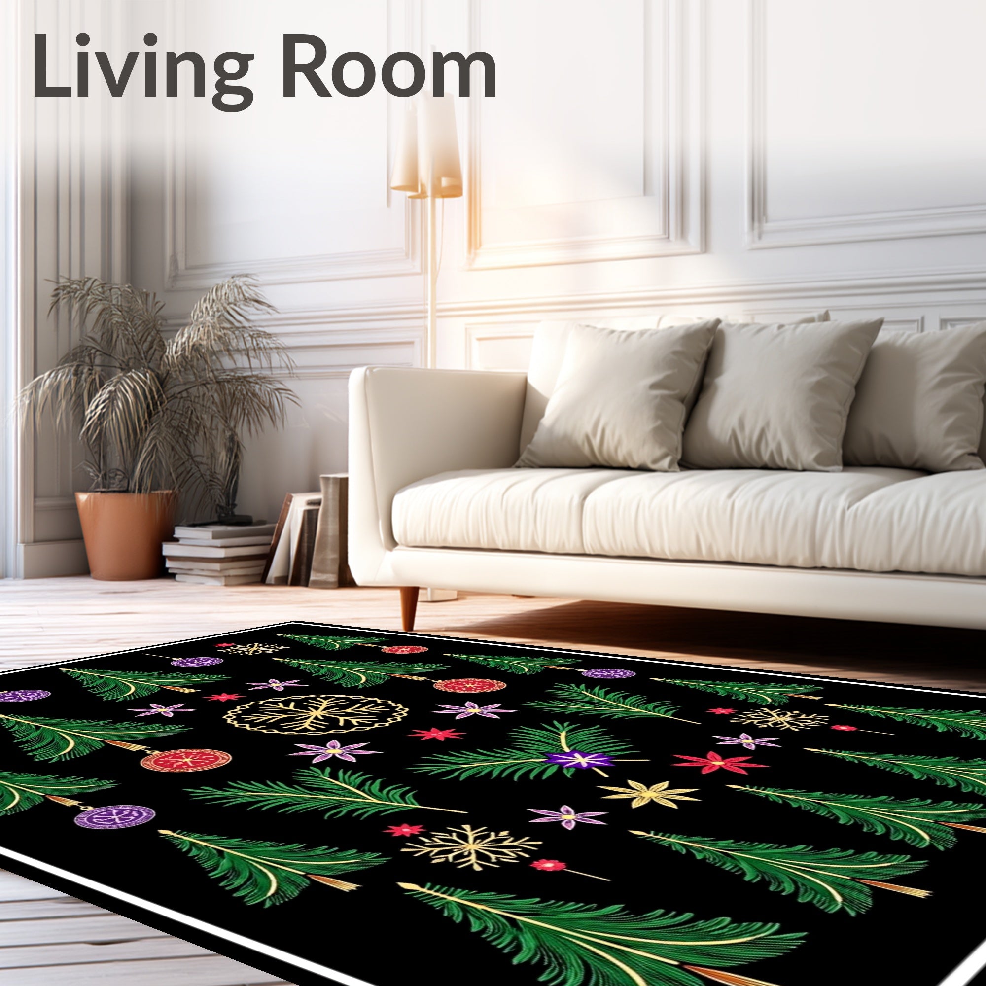 Holiday Green Trees Snowflake Ornaments Rug