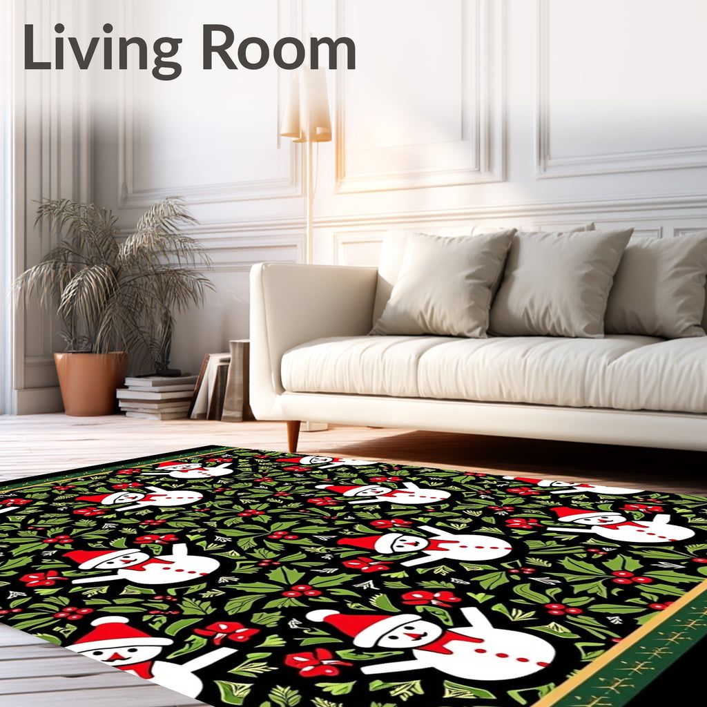 Charming Snowman Holly Berry Holiday Rug