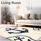 Navy Anchor Nautical Rope Cream Rug