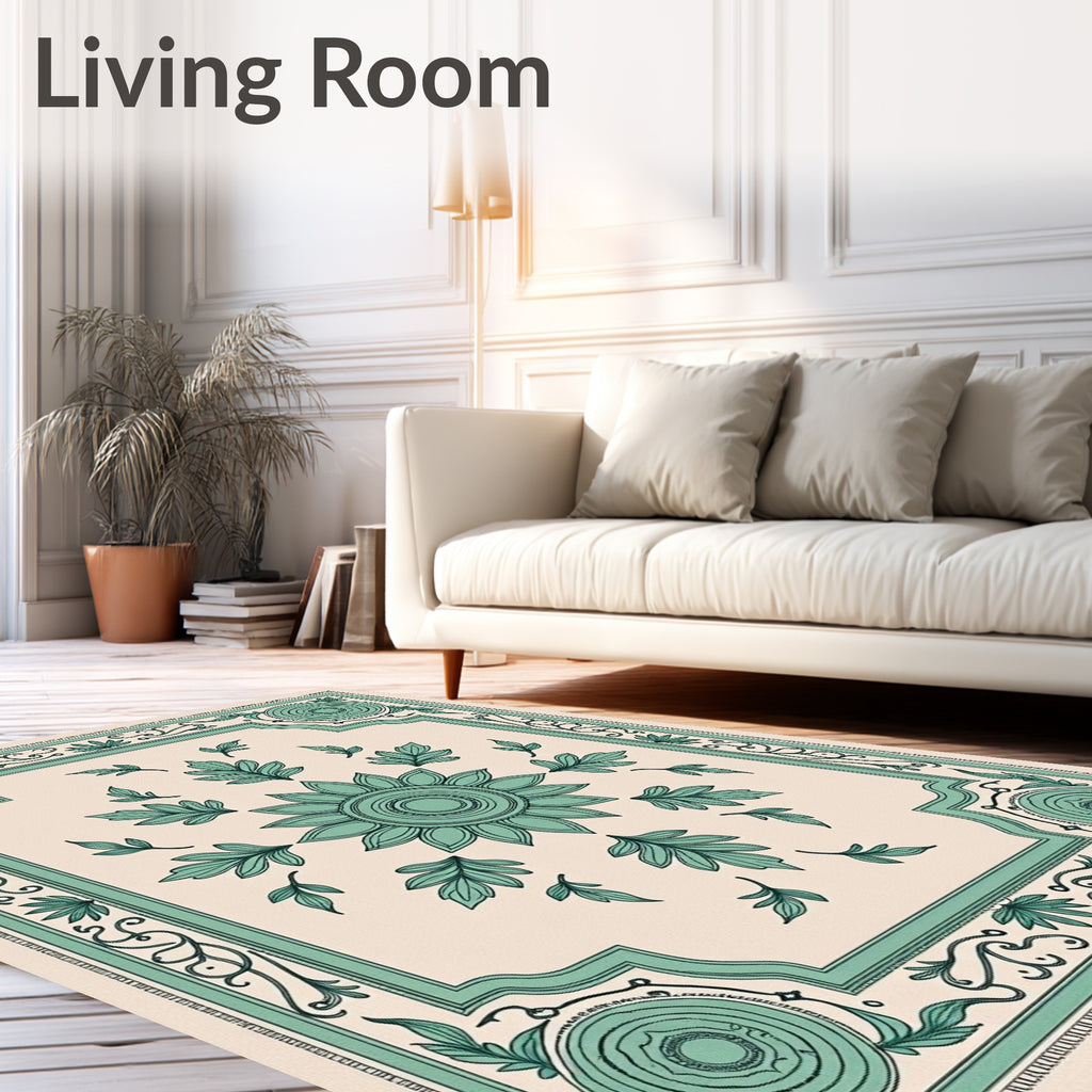 Teal Floral Medallion Frame Rug
