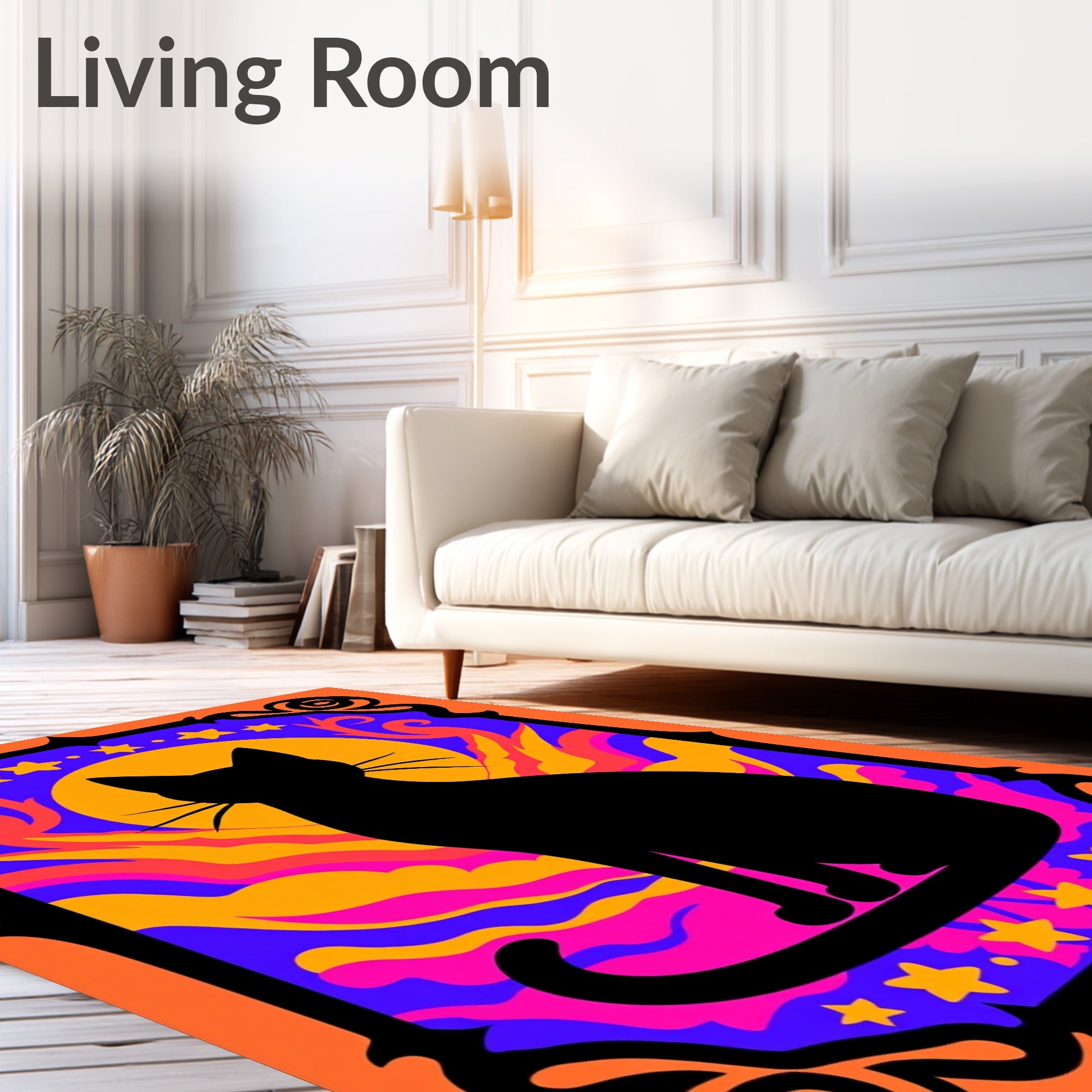 Black Cat Cosmic Psychedelic Stars Rug