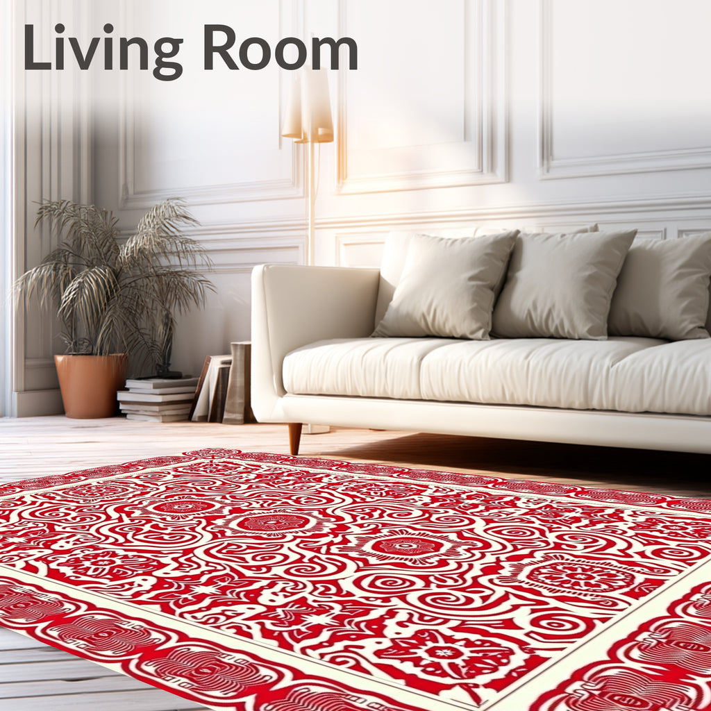 Crimson Red Intricate Floral Medallions Rug