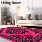 Hot Pink Black Floral Medallion Frame Rug