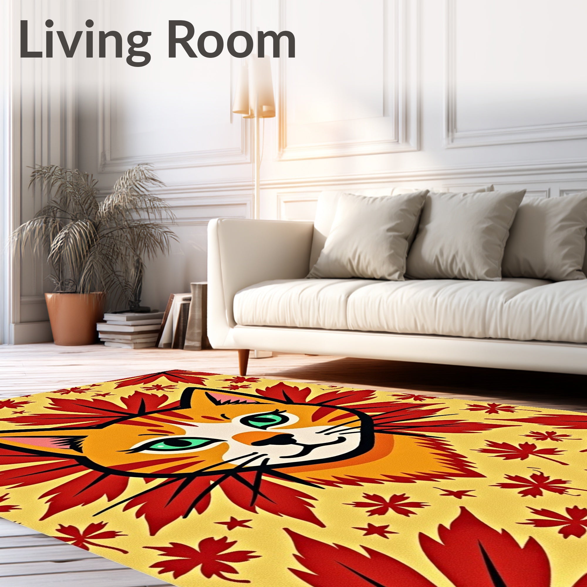 Autumn Cat Yellow Red Leaf Rug
