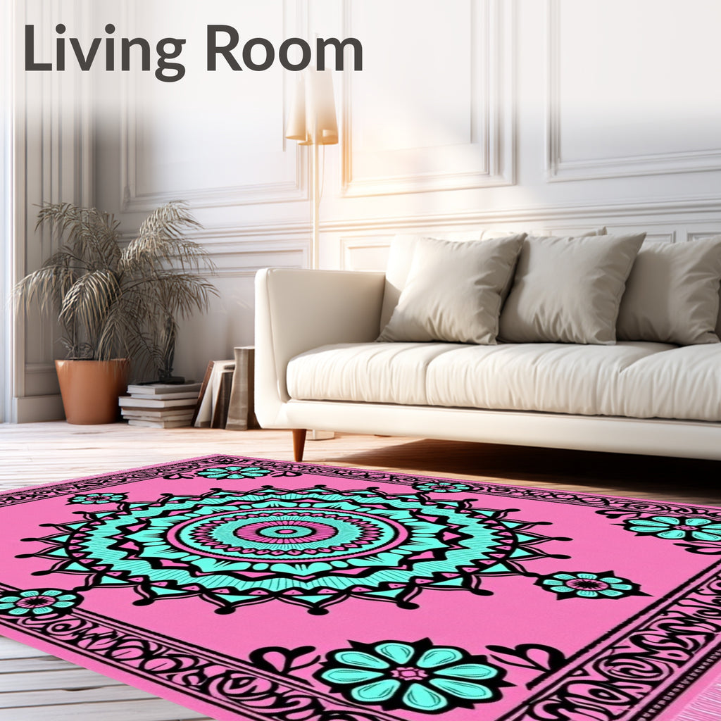 Pink Teal Floral Medallion Rug