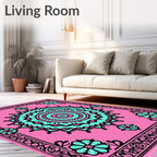 Pink Teal Floral Medallion Rug