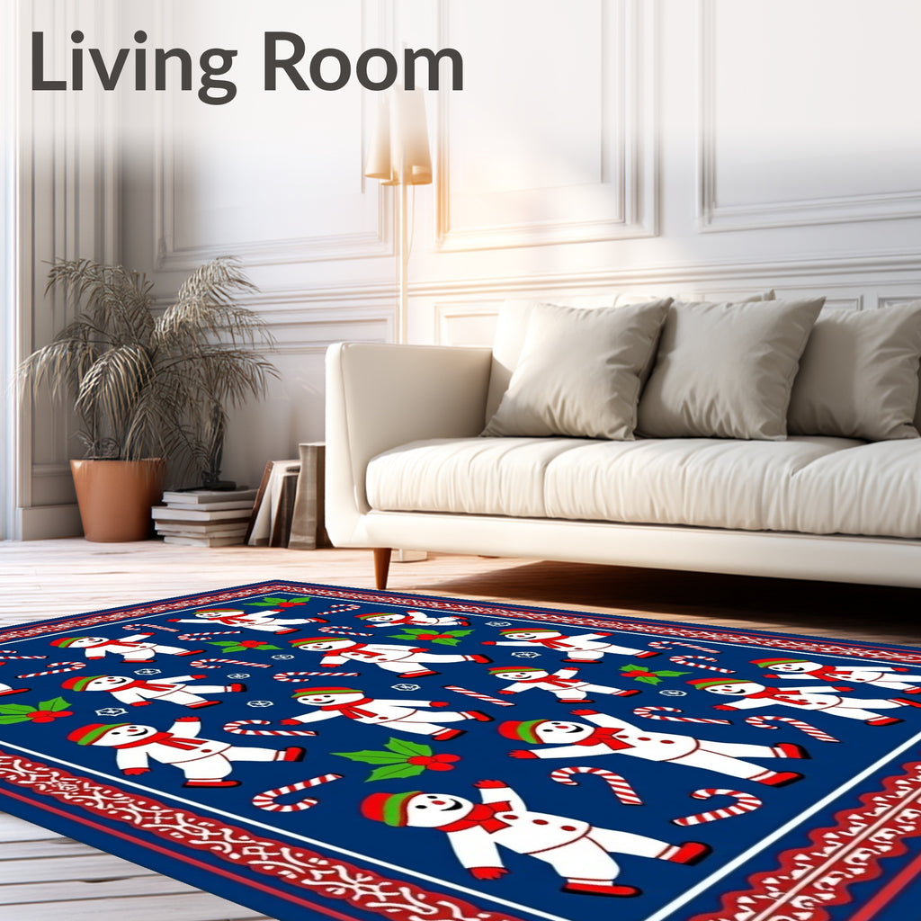 Happy Snowman Candy Cane Holly Border Rug