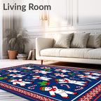 Happy Snowman Candy Cane Holly Border Rug
