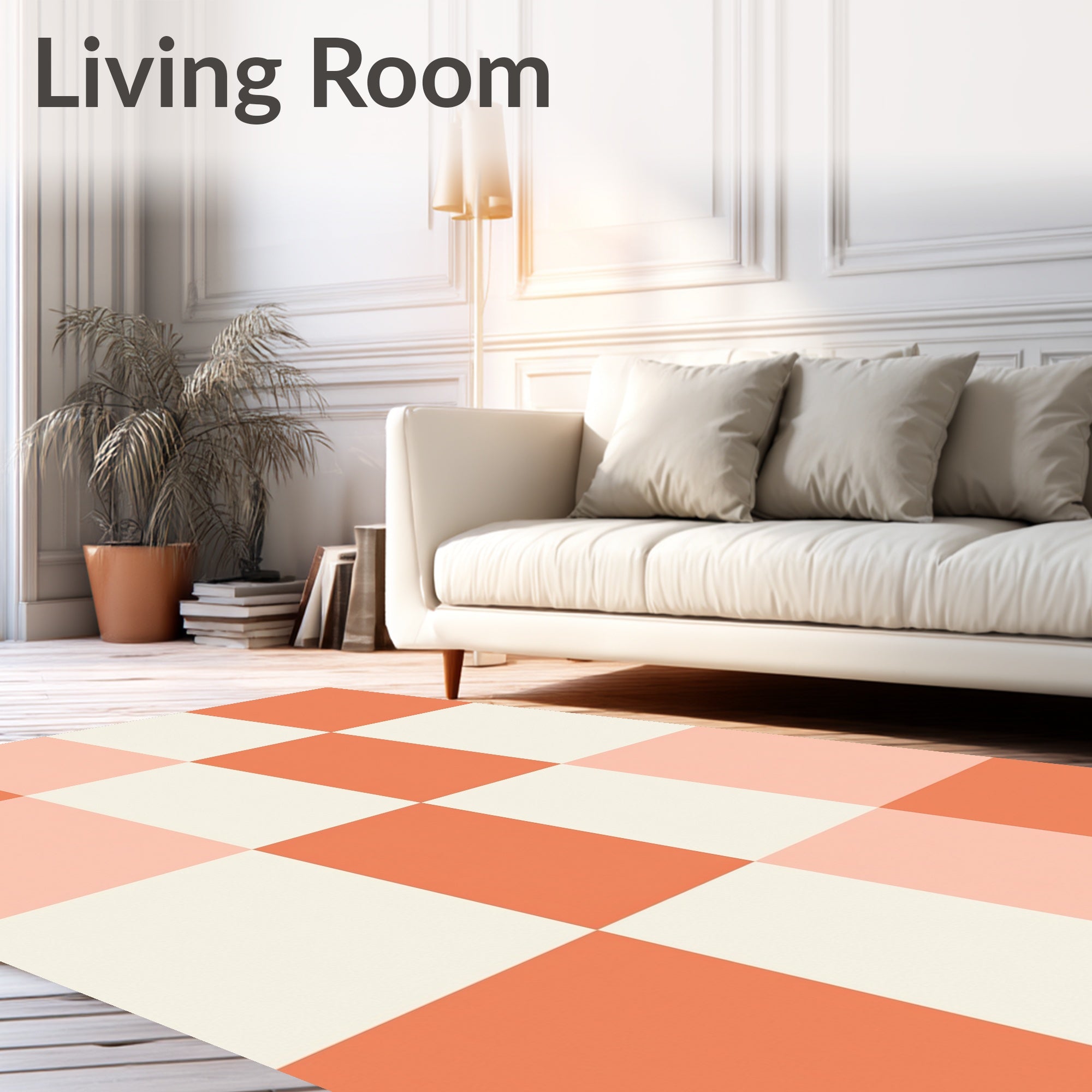 Coral Peach Cream Checkerboard Squares Rug