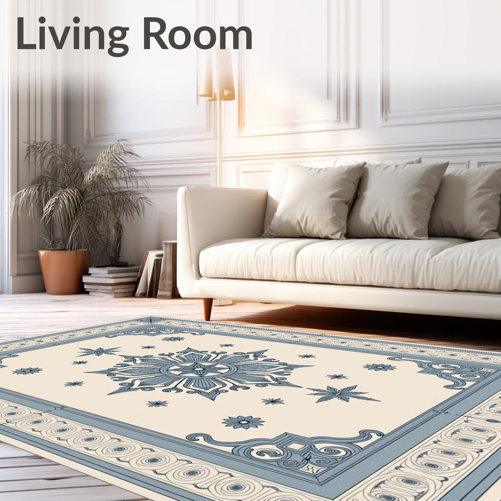 Vintage Blue Medallion Floral Border Rug