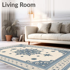 Vintage Blue Medallion Floral Border Rug