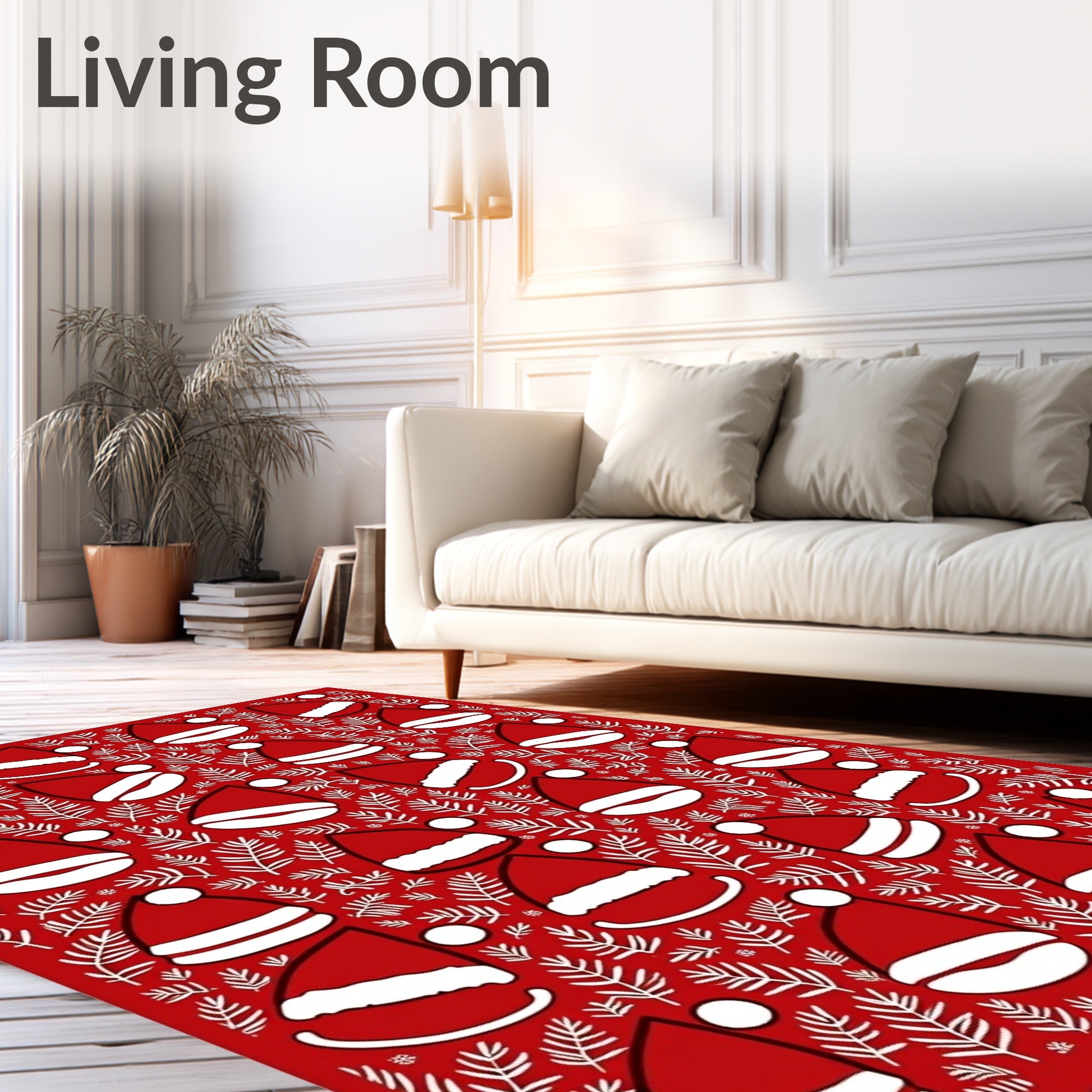Festive Red Santa Hat Foliage Rug