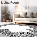 Ornate Black Floral Scroll Border Rug